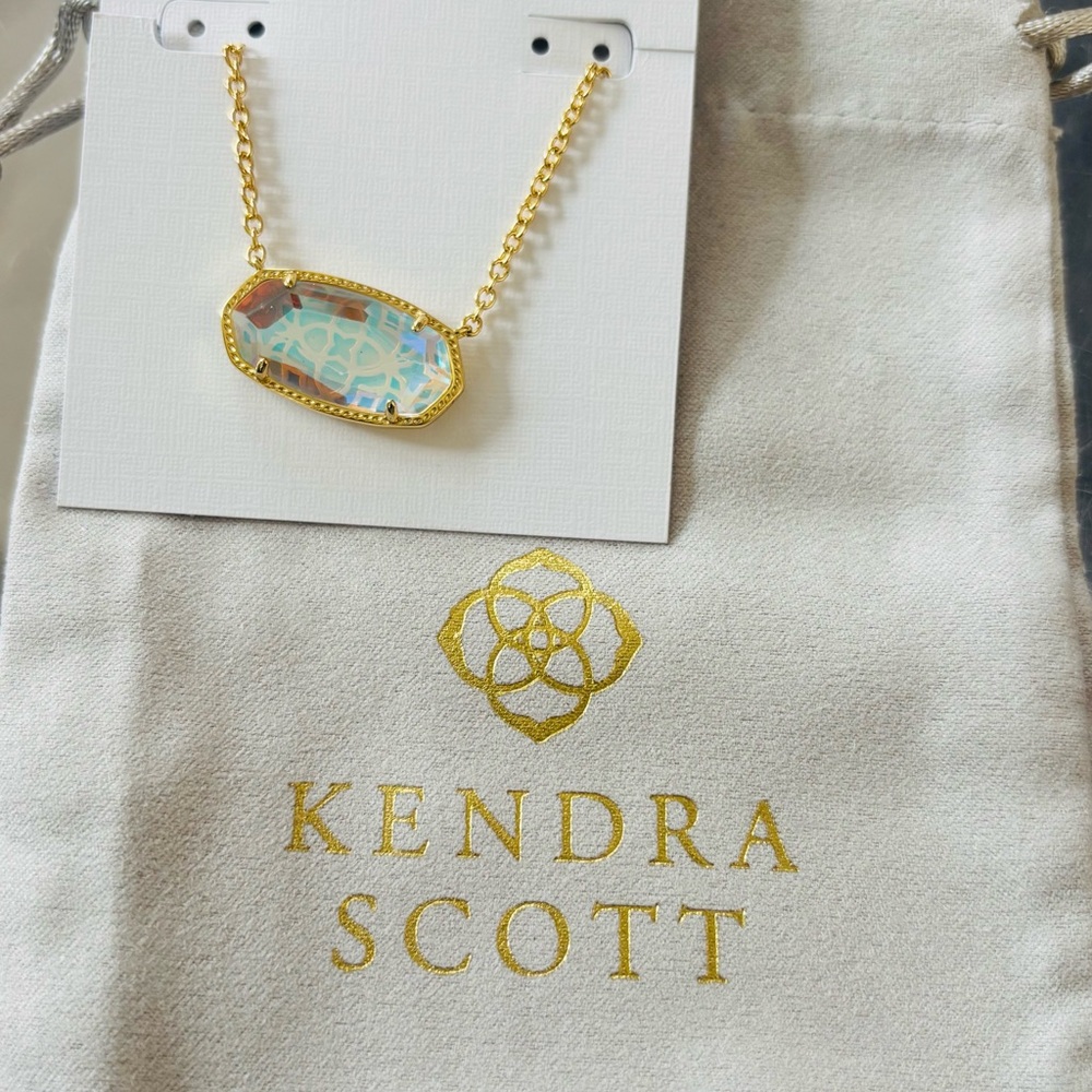 NWT Kendra Scott Elisa Gold Statement Short Pendant Necklace Dichoric glass - Picture 3 of 6